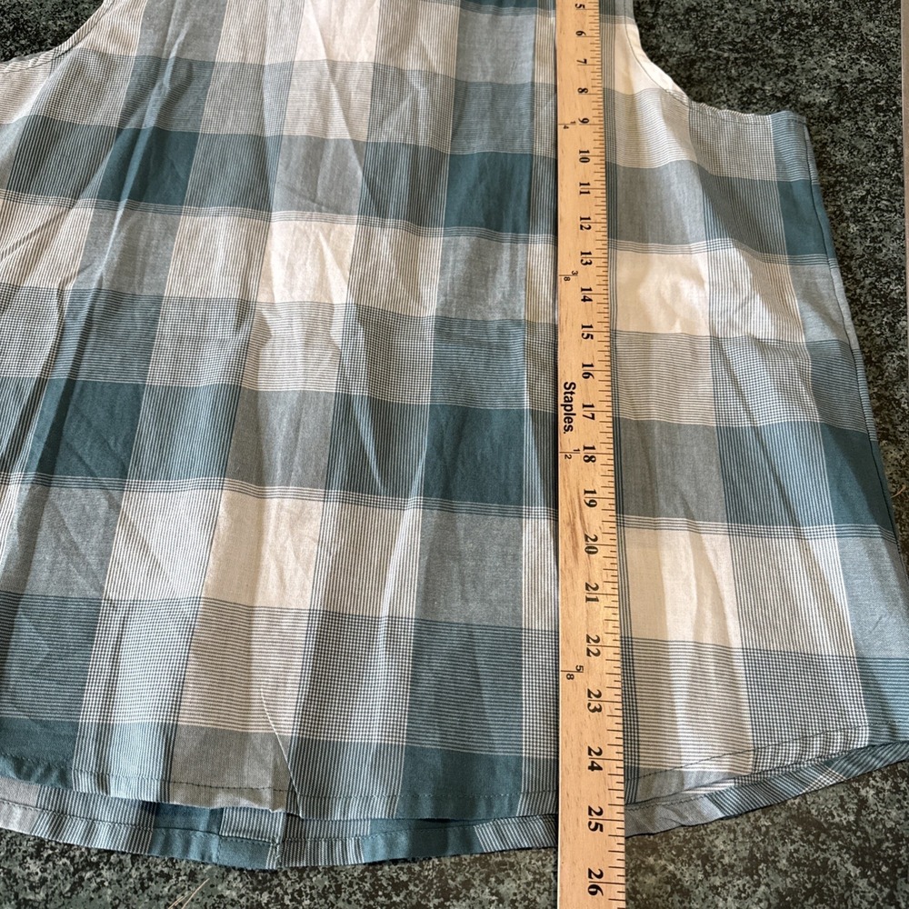 Old Ranch Brands Teal White Plaid Organic Cotton Tank Top Button Down Shirt XL - Picture 11 of 11